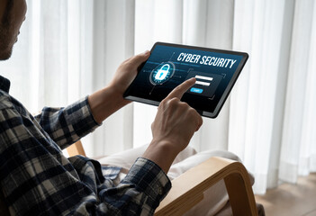 Poster - cyber security system on computer screen protect private information snugly from hacker and cyber at