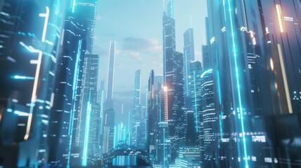 Poster - a futuristic cityscape with sleek skyscrapers and advanced technology, sci-fi setting with neon ligh