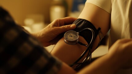 patient’s arm with a blood pressure cuff being applied by a nurse