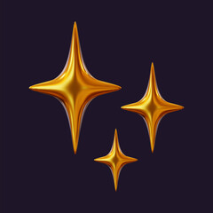 Wall Mural - 3d holographic star with a reflective sheen. golden metallic design element with a retro futuristic 