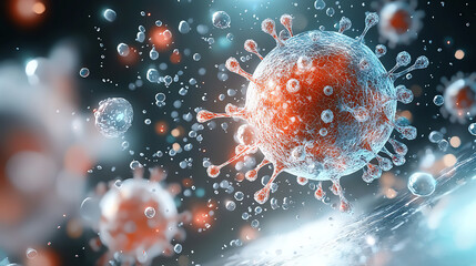 Poster - Intricate render of bacteria invading a human cell exploring the complex interactions between microorganisms and host cells in a visual representation of biological warfare