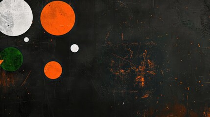 Colorful Illuminated Spots on Black Grainy Background with Orange, White, and Green Tones and Copy Space for Design, Texture, and Color Noise Effect