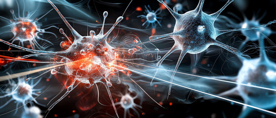 Poster - Exploring the intricate dance of microorganisms and human cells a stunning artistic rendering of bacterial interactions