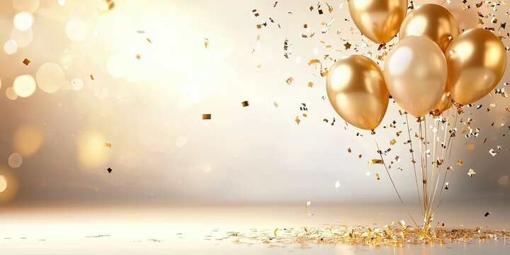 A festive Happy New Year banner with golden balloons, confetti, and a glowing 2025 in the background, symbolizing new beginnings and joy.
