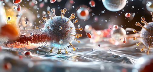 Poster - Exploring the intricate interaction between bacteria and human immune cells in a microscopic world of defense mechanisms and pathogen challenges