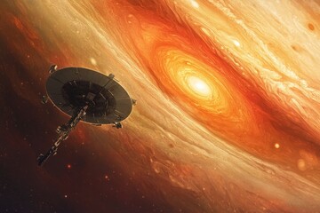 Poster - A robotic space probe passing by Great Red Spot, capturing high-resolution images of the massive storm.