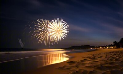 Wall Mural - fireworks on the beach. calm and romantic