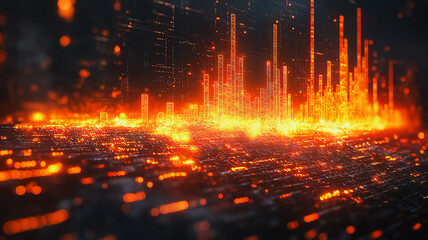 Poster - a computer generated image of a cityscape with orange buildings and a bright orange sky. the image h