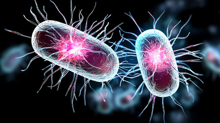 Poster - Exploring the intricacies of bacterial reproduction a scientific diagram illustrated with vibrant colors and detailed structures