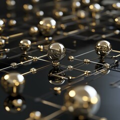 Wall Mural - abstract network: metallic spheres and connections