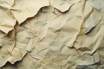 A close-up photograph of a crumpled paper texture, featuring a rustic and aged aesthetic. The paper is wrinkled, torn, and folded, creating a visually appealing background with a sense of history and 