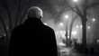 © Eric - Lone Man Night Walk - An elderly man walks in the foggy city at night