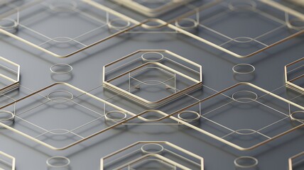 Poster - Intricate minimal geometric pattern with hexagonal shapes and circular accents for modern design applications