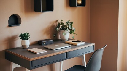 Aufkleber - Stylish home office setup a perfect blend of modern design and comfort for productive workdays