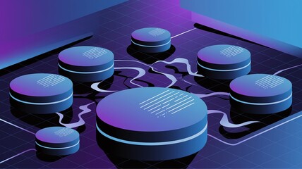 Poster - Exploring the future a modern abstract illustration of cryptocurrency with floating nodes and digital connectivity