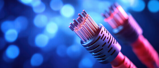 Aufkleber - A close-up of illuminated cables with colorful lights in the background, highlighting the intricate details and technology of connectivity.