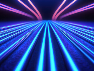 Poster - A vibrant, abstract image of glowing blue and pink lines converging, creating a dynamic sense of depth and movement.