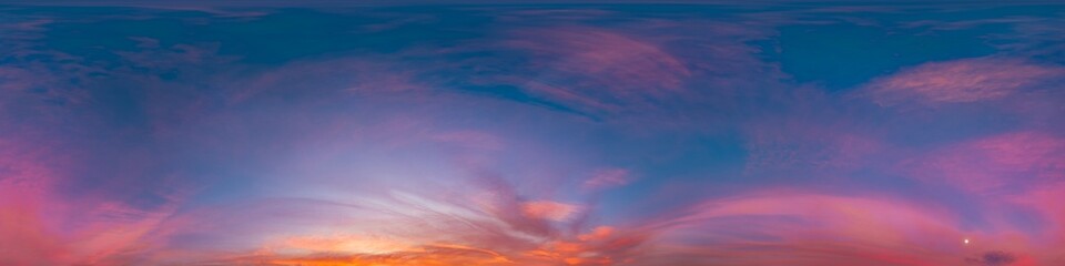 Wall Mural - sunset sky with bright glowing pink cirrus clouds. seamless spherical hdr 360 panorama. full zenith 