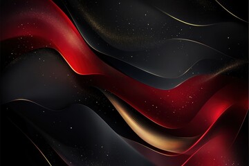 Poster - Dark Abstract Background with Flowing Waves and Sparkles