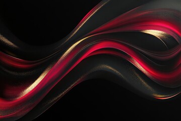 Poster - Sleek Black Background with Swirling Red and Gold Patterns