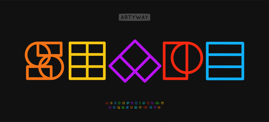 Poster - Geometric shapes alphabet, outlined contour letters, minimalist outlines primitives shapes for tech branding, architectural logo design, modern art creative posters. Vector typeset