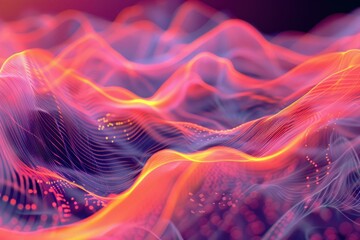 Fototapete - Abstract colorful wave background with connecting dots and lines, network connection structure