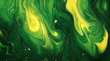 Poster - Swirling green and yellow fluid art background, representing abstract creativity