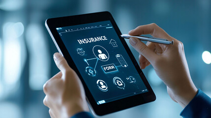 Poster - digital insurance form displayed on tablet screen with clear text