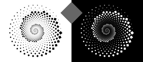 Fototapete - Abstract background with rhombuses in circle. Art design spiral as logo or icon. A black figure on a white background and an equally white figure on the black side.