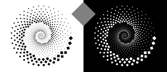 Fototapete - Abstract background with rhombuses in circle. Art design spiral as logo or icon. A black figure on a white background and an equally white figure on the black side.