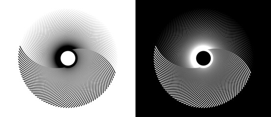Poster - Art sun concept background with lines. Design element or logo, icon. Black shape on a white background and the same white shape on the black side.