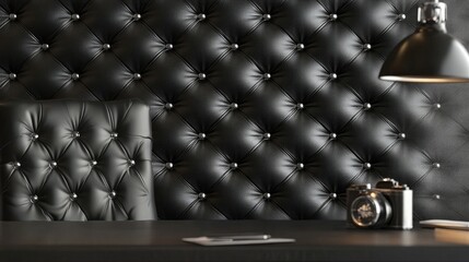 Poster - Classic 3D wallpaper with black leather tiles and silver accents, adding a luxurious touch to interiors