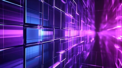 Poster - abstract 3d cube grid background in purple and blue tones, perfect for futuristic designs