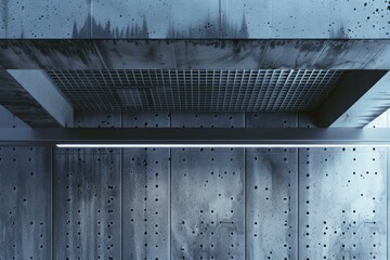 Poster - Empty concrete building interior featuring a grid ceiling and lighting elements, showcasing a modern and industrial architectural style