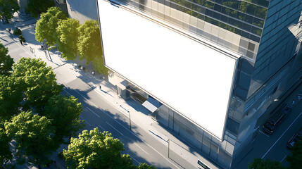 Aerial view of large blank billboard on city building