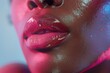 © Ева Поликарпова - Close-up of a woman's face with pink lipstick, for beauty or cosmetics use