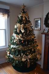 Wall Mural - a Christmas tree with silk bows