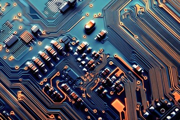 Poster - a detailed view of a computer motherboard components and circuitry