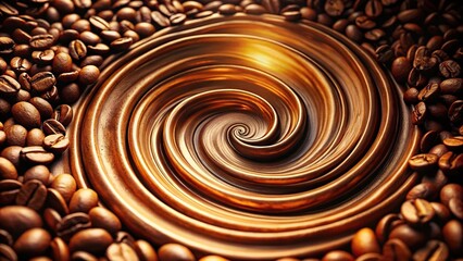 Wall Mural - extreme close-up abstract visualization of coffee aroma with swirl of brown and gold