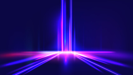 Poster - neon lights background empty tech perspective scene illustration