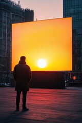 Poster - A person stands in front of a large display screen, often used for presentations or gaming