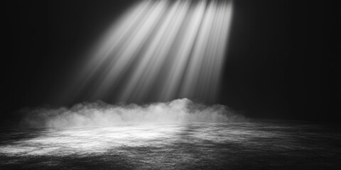 Poster - black and white photo of a beam of light, ideal for use in photography or lighting concept designs