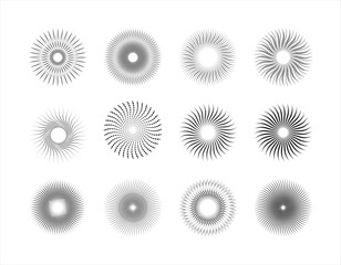 A starburst pattern, monochrome converging lines abstract vector illustration with circular rotating dynamics and geometric pattern.