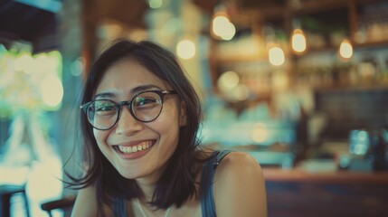 Poster - a woman wearing glasses sits at a desk, focused on her work