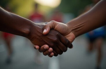 two runners in sportswear shaking hands