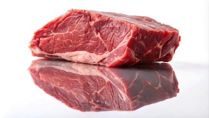 Wall Mural - Raw beef meat piece isolated on white background, showing red color and reflection
