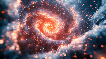 Wall Mural - a spiral galaxy with a bright orange center