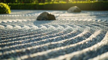 Aufkleber - A serene zen garden with raked gravel and minimalist design, Zen setting with meditative tranquility, Zen style