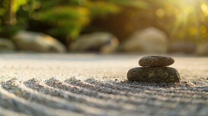 Aufkleber - A serene Zen garden with raked gravel and minimalist stone features, Zen setting with tranquility, Zen style