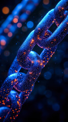 Poster - glowing blockchain chains connecting across digital globe symbolizing global impact of blockchain te